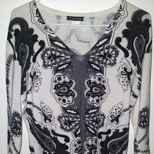 Black and White Paisley -ish Graphic Pullover Beads Sequins